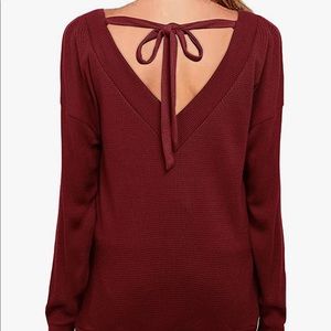 Tie back, deep V, waffle knit long sleeve top